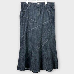 Vintage Western Style Denim Maxi Skirt Dark Wash